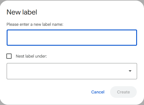 GMail New Label Dialog